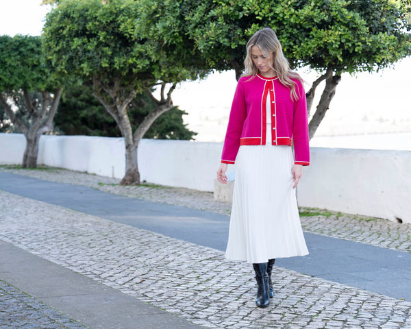 MARBLE 8108 LIGHT-WEIGHT COLOUR BLOCK BUTTON FRONT CARDIGAN
