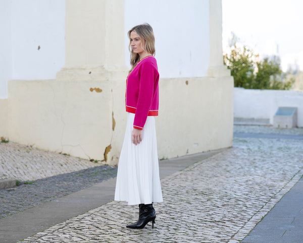 MARBLE 8108 LIGHT-WEIGHT COLOUR BLOCK BUTTON FRONT CARDIGAN