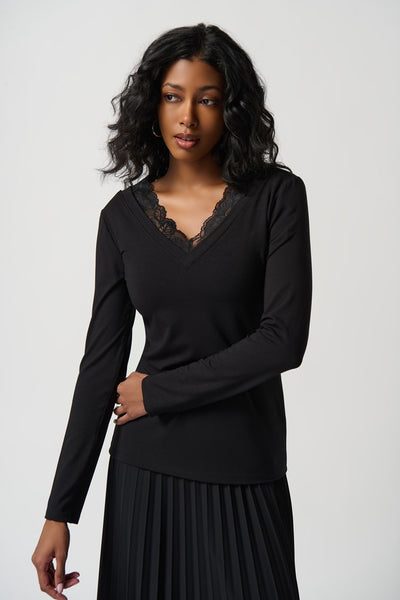 Joseph Ribkoff 234089 Jersey and Lace Fitted Long Sleeve Top