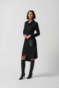 Joseph Ribkoff 234160 Sweater Knit Dress With Faux Leather Patched Pockets