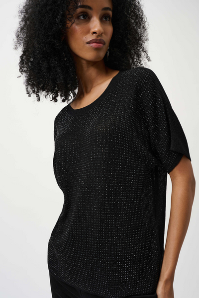 JOSEPH RIBKOFF 263900 METALLIC KNITTED T-SHIRT WITH RHINESTONES
