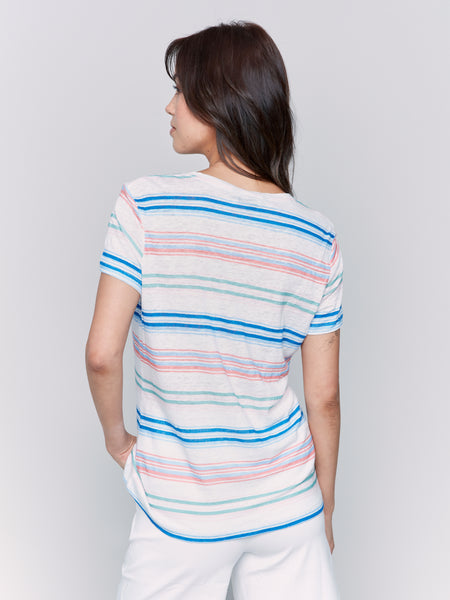 CHARLIE B. C1231APK LINEN JERSEY KNIT V-NECK T-SHIRT