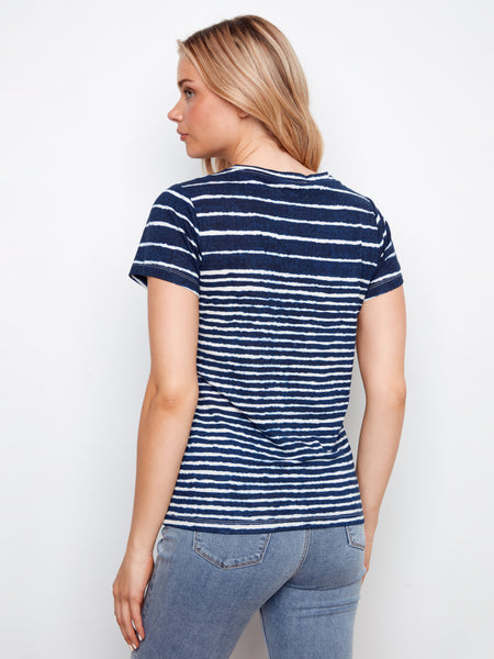 CHARLIE B C1231BPK PREPACK PRINTED V-NECK SHORT SLEEVE T-SHIRT