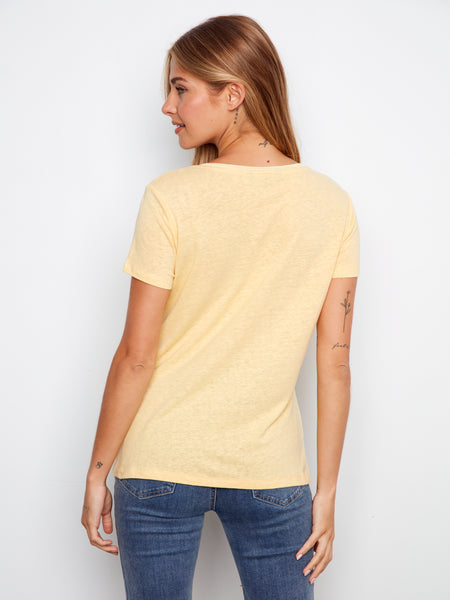 CHARLIE B C1231ZPK PREPACK LINEN V-NECK T-SHIRT- 3 COLOURS