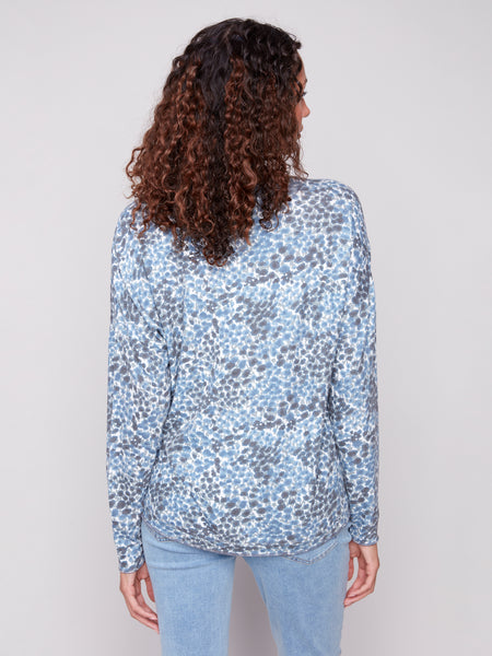 CHARLIE B C1292GPK LONG SLEEVES PRINTED V-NECK KNIT TOP- 2 COLOURS
