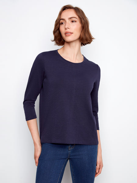 CHARLIE B C1293TPK 3/4 SLEEVE ORGANIC COTTON JERSEY TOP- 3 COLOURS