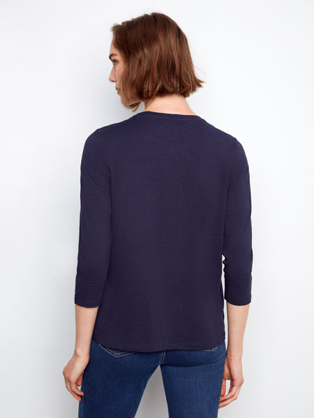 CHARLIE B C1293TPK 3/4 SLEEVE ORGANIC COTTON JERSEY TOP- 3 COLOURS