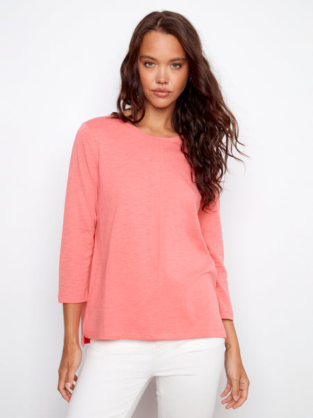 CHARLIE B C1293TPK 3/4 SLEEVE ORGANIC COTTON JERSEY TOP- 3 COLOURS