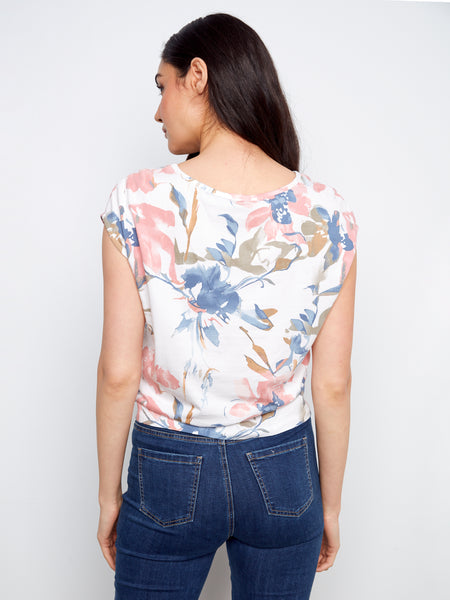 CHARLIE B C1301YPK CAP SLEEVE FRONT KNOT TOP