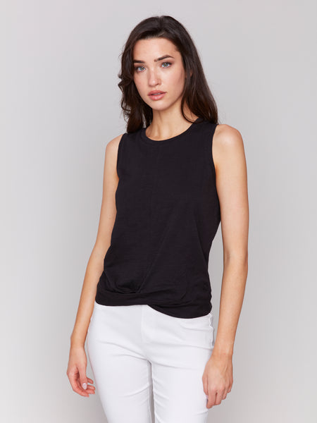 CHARLIE B C1365RPK SOLID COTTON SLUB TANK TOP WITH KNOT DETAIL- 5 colours