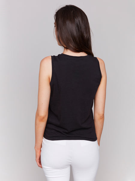 CHARLIE B C1365RPK SOLID COTTON SLUB TANK TOP WITH KNOT DETAIL- 5 colours