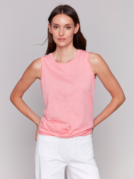 CHARLIE B C1365RPK SOLID COTTON SLUB TANK TOP WITH KNOT DETAIL- 5 colours