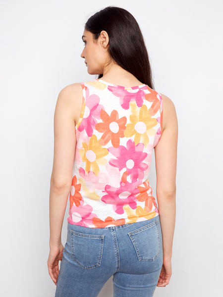 CHARLIE B C1365XPK PRINTED ORGANIC COTTON NECK TWISTED HEM AT FRONT - 2 COLOURS