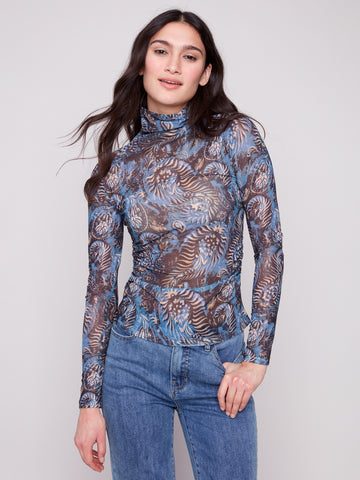 CHARLIE B C1371RPK MOCK NECK LONG SLEEVE TOP