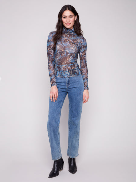 CHARLIE B C1371RPK MOCK NECK LONG SLEEVE TOP