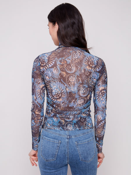 CHARLIE B C1371RPK MOCK NECK LONG SLEEVE TOP