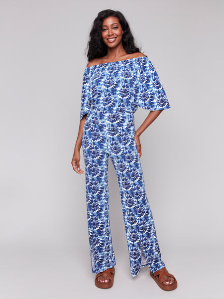 CHARLIE B C1382P PRINTED OFF-THE-SHOULDER TOP