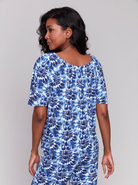 CHARLIE B C1382P PRINTED OFF-THE-SHOULDER TOP