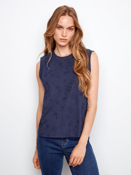 CHARLIE B C1390SPK SLEEVELESS CREW NECK T-SHIRT