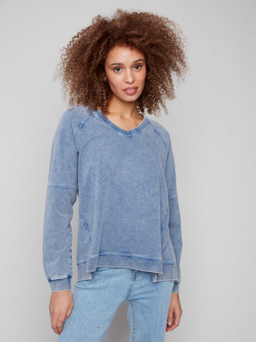 CHARLIE B C1407 COLD DYE FRENCH TERRY V-NECK RAGLAN SLEEVES TOP 2 COLOURS