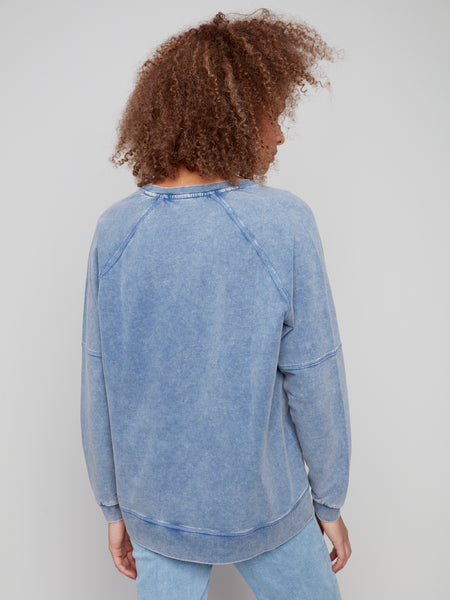 CHARLIE B C1407 COLD DYE FRENCH TERRY V-NECK RAGLAN SLEEVES TOP 2 COLOURS