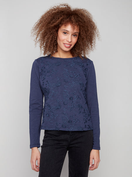 CHARLIE B C1408EPK JERSEY WITH EMBROIDERY