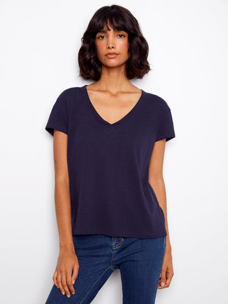 CHARLIE B C1428PK ORGANIC COTTON DROP SHOUDLER V-NECK T-SHIRT- 4 COLOURS