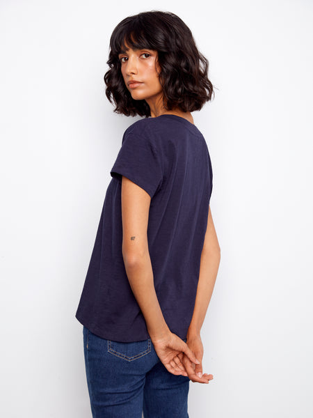 CHARLIE B C1428PK ORGANIC COTTON DROP SHOUDLER V-NECK T-SHIRT- 4 COLOURS