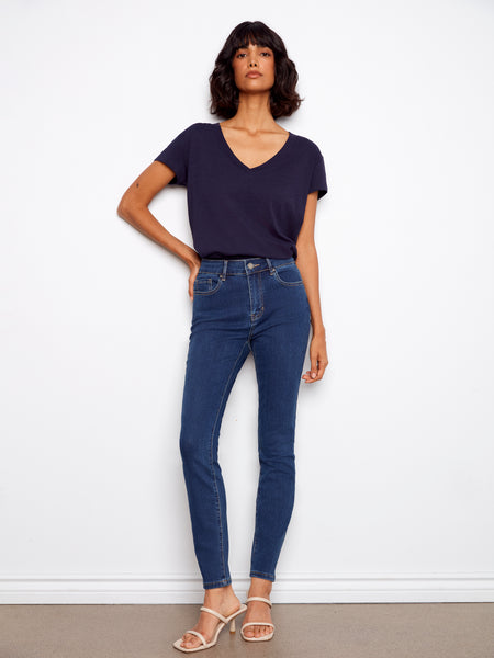 CHARLIE B C1428PK ORGANIC COTTON DROP SHOUDLER V-NECK T-SHIRT- 4 COLOURS