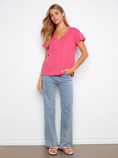 CHARLIE B C1428PK ORGANIC COTTON DROP SHOUDLER V-NECK T-SHIRT- 4 COLOURS