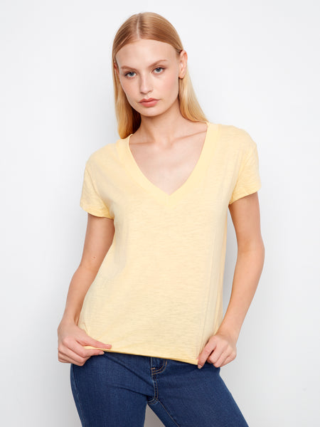 CHARLIE B C1428PK ORGANIC COTTON DROP SHOUDLER V-NECK T-SHIRT- 4 COLOURS