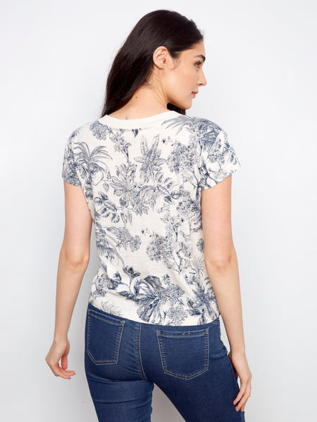 CHARLIE C C1428PPK PRINTED ORGANIC COTTON DROP SHOULDER V-NECK T-SHIRT