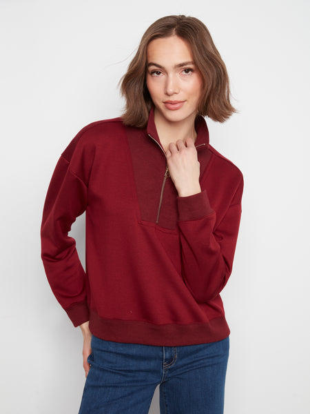 CHARLIE B C1454 HALF ZIP TOP 3 COLOURS
