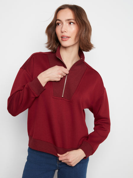 CHARLIE B C1454 HALF ZIP TOP 3 COLOURS