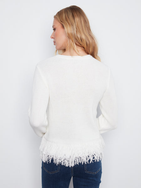 CHARLIE B C2051 FRINGE SWEATER
