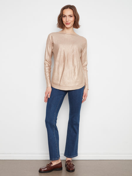 CHARLIE B C2170A METALIC SWEATER WITH BACK DETAIL