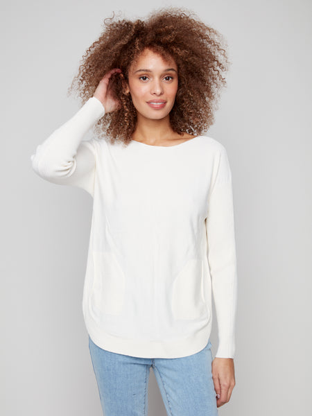 CHARLIE B C2170Z SWEATER WITH BACK LACE UP DETAIL 4 COLOURS