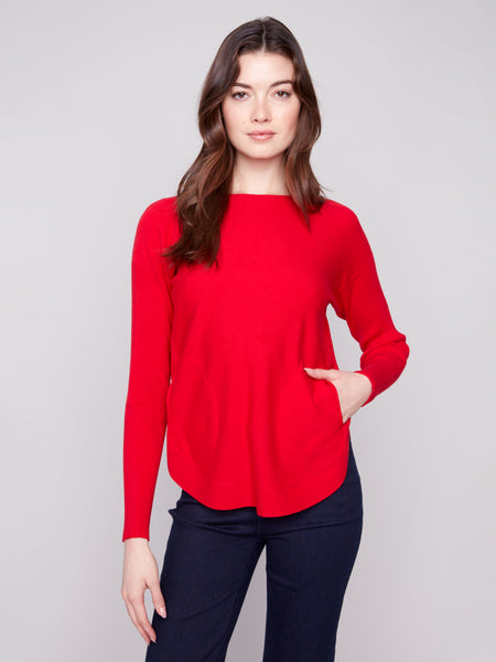 CHARLIE B C2170Z SWEATER WITH BACK LACE UP DETAIL 4 COLOURS