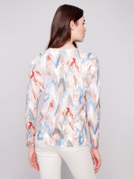 CHARLIE B C2279TP PRINTED V-NECK SWEATER 2 COLOURS