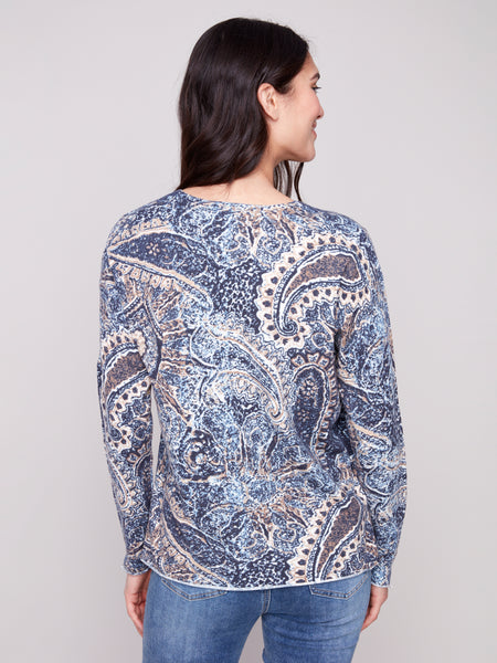 CHARLIE B C2279TP PRINTED V-NECK SWEATER 2 COLOURS