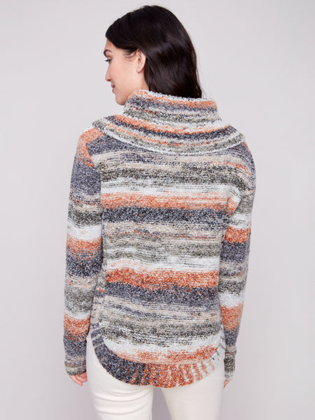 CHARLIE B C2316 COWL NECK ROUND HEM CABLE SWEATER