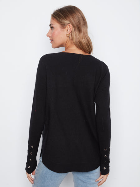 CHARLIE B C2380YR SWEATER WITH LACE WORK SLEEVE 3 COLOURS