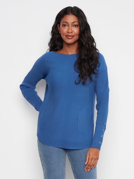 CHARLIE B C2380YR SWEATER WITH LACE WORK SLEEVE 3 COLOURS