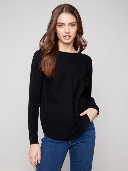 CHARLIE B C2380Y SWEATER WITH LACE UP CUFFS 4 COLOURS