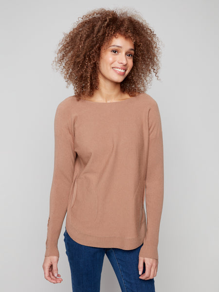 CHARLIE B C2380Y SWEATER WITH LACE UP CUFFS 4 COLOURS
