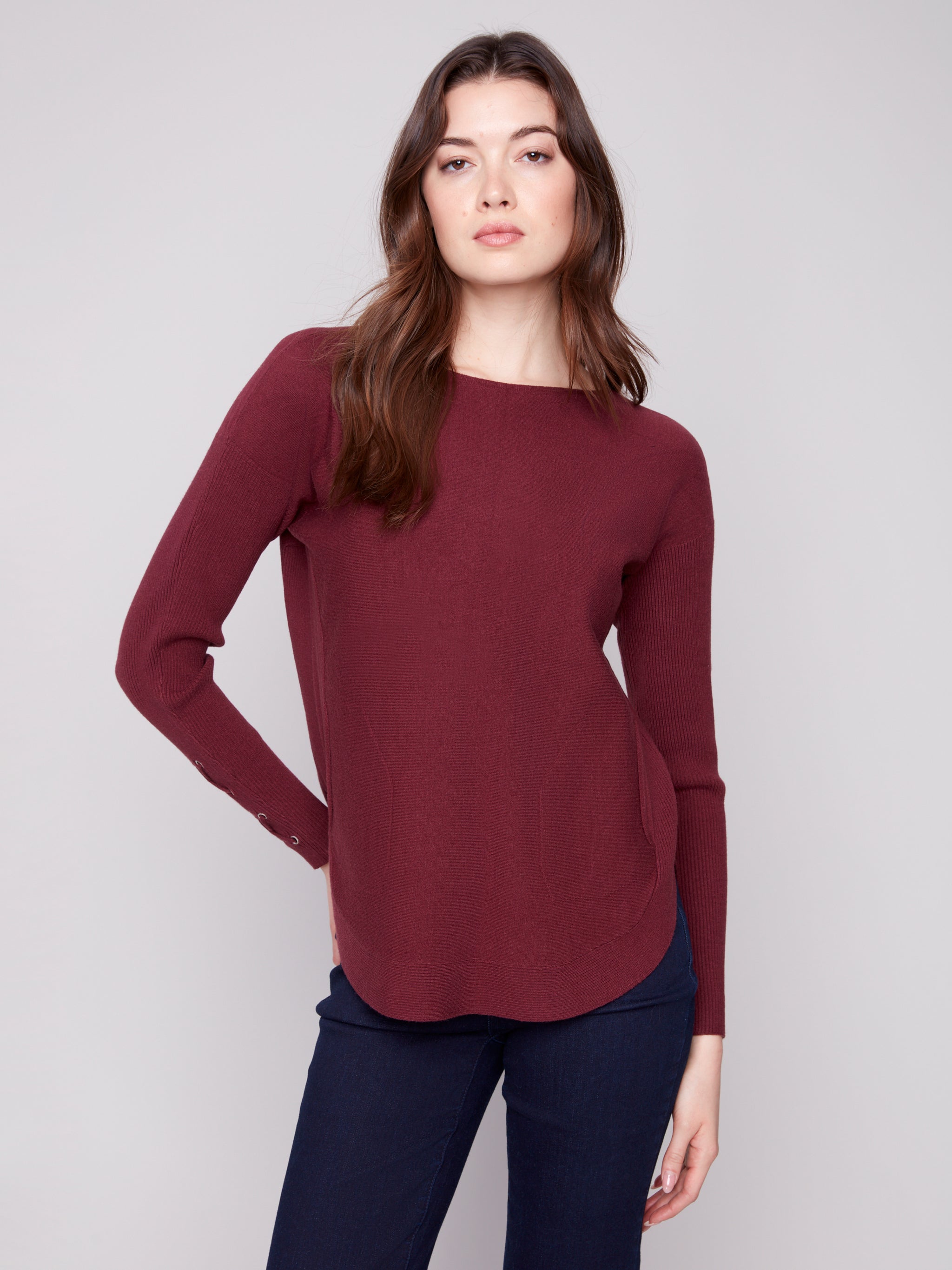 CHARLIE B C2380Y SWEATER WITH LACE UP CUFFS 4 COLOURS – Serena's