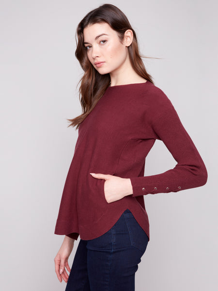 CHARLIE B C2380Y SWEATER WITH LACE UP CUFFS 4 COLOURS