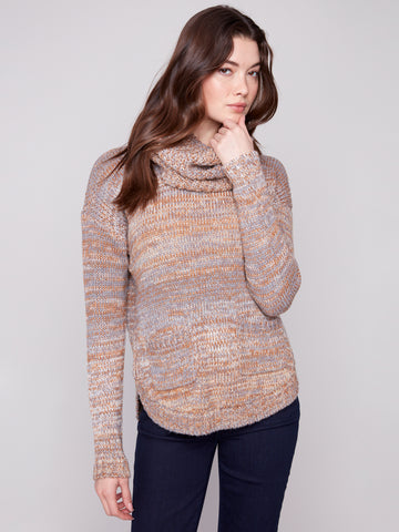 CHARLIE B C2420Y SWEATER WITH REMOVEABLE SCARF 2 COLOURS