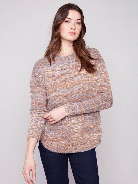 CHARLIE B C2420Y SWEATER WITH REMOVEABLE SCARF 2 COLOURS