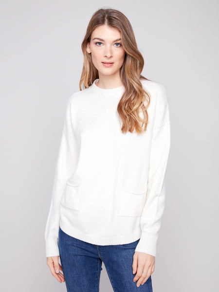 CHARLIE B C2420Y SWEATER WITH REMOVEABLE SCARF 2 COLOURS